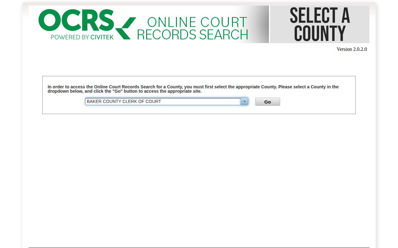 Baker County court search for warrant events and criminal case disposition