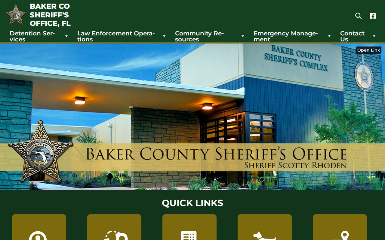 Baker County Sheriff's Office official warrant and wanted-record starting page